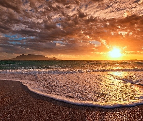 Morze, Zachód Słońca, Lato, Plaża