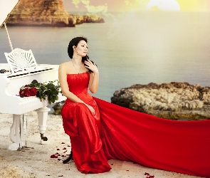 Morze, Róże, Kobieta, Fortepian