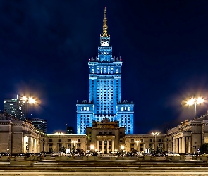 Pałac Kultury, Noc, Polska, Warszawa
