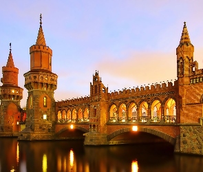 Szprewa, Rzeka, Berlin, Niemcy, Most, Oberbaumbrücke