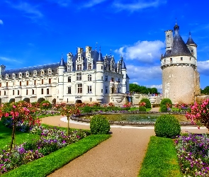 Zamek, Francja, Ogród, Chenonceau