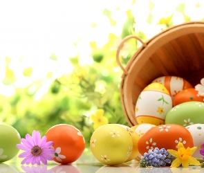 Koszyk, Kwiaty, Wielkanoc, Jajka
