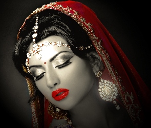 Kobieta, Biżuteria, Indiańska, Panna Młoda, Makijaż