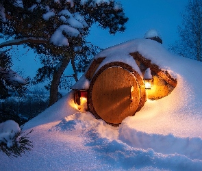 Domek, Śnieg, Drewniany