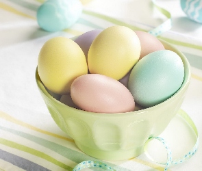 Kolorowe Jajka, Miseczka, Wielkanoc, Obrus