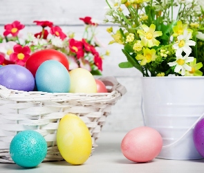 Wielkanoc, Koszyczek, Jajka, Kwiatki, Pisanki