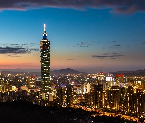 Miasto nocą, Drapacze Chmur, Tajwan, Taipei