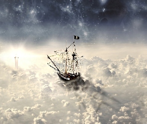 Statek, Chmury, Fantasy