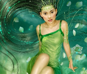 Kwiaty, Włosy, Fantasy, Kobieta