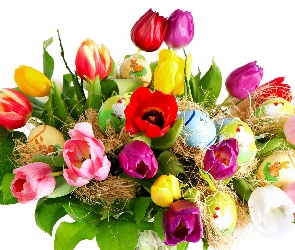 Kolorowe, Wielkanoc, Pisanki, Tulipany