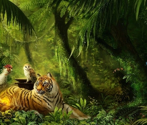 Tygrys, Dziewczynka, Grafika, Fantasy