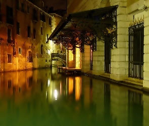Miasto nocą, Wenecja, Domy, Woda