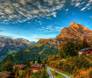 Szwajcaria, Góry Alpy, Domy, Droga