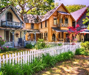 Kolorowe, Lato, Ogródek, Domki, Drewniane