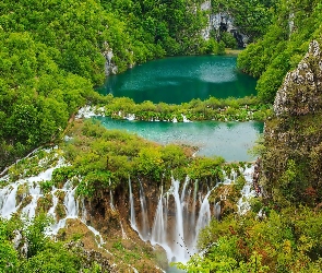 Jeziora, Chorwacja, Las, Plitvice, Wodospad