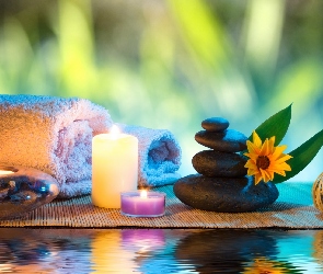 Ręcznik, Kamienie, Spa, Świeczki