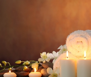 Ręczniki, Kamienie, Spa, Świeczki