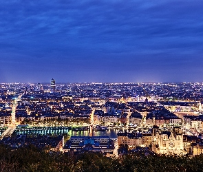 Francja, Nocą, Miasto, Lyon