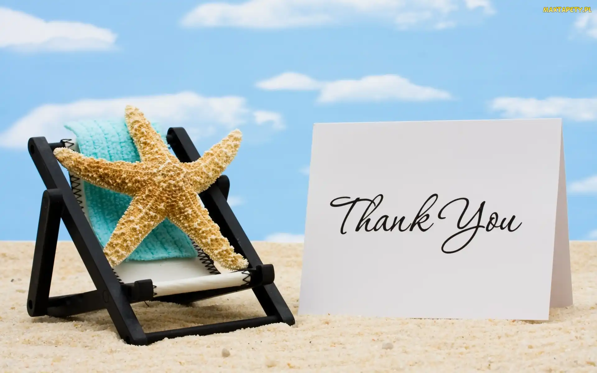 Thank you, Podziękowanie, Plaża, Niebo, Rozgwiazda, Liścik