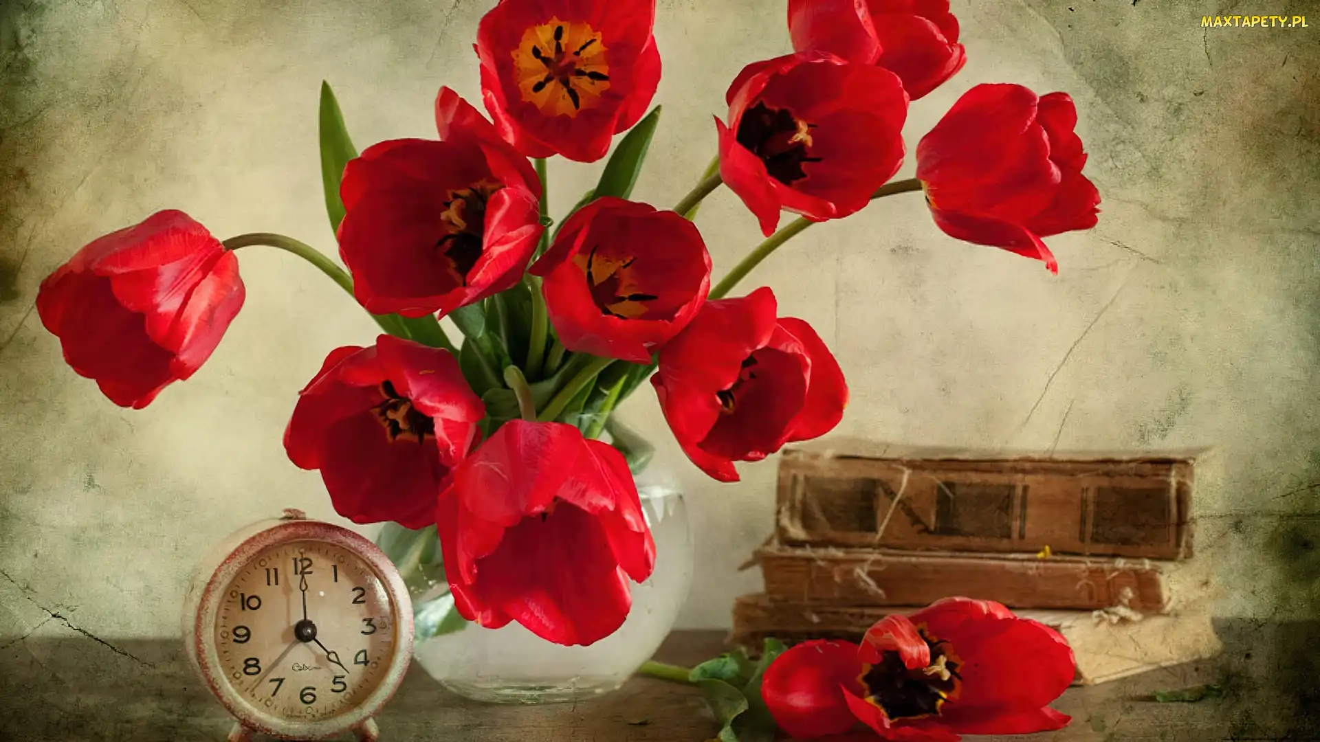 Książki, Tulipany, Zegarek