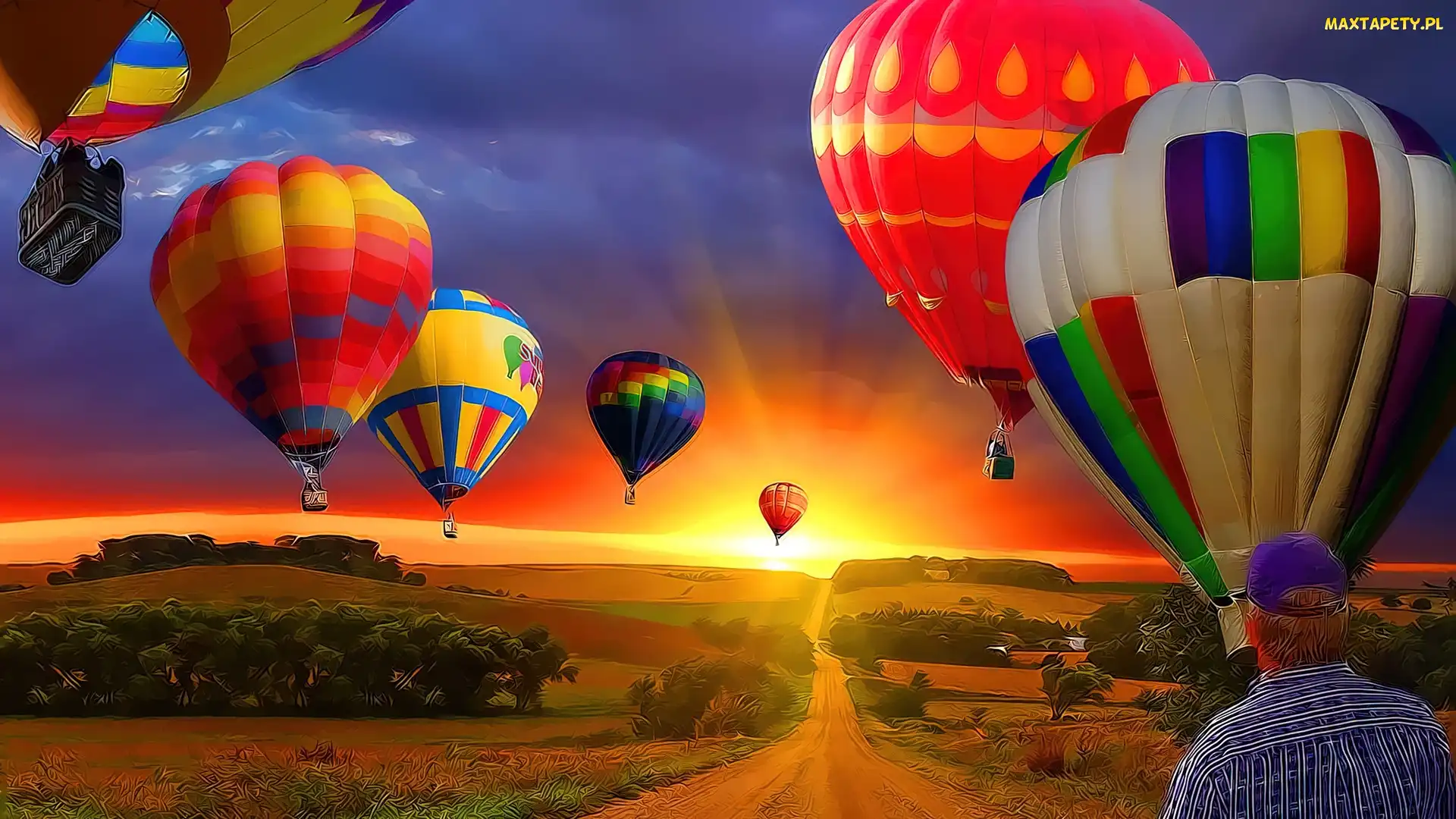 Zachód, Słońca, Balony