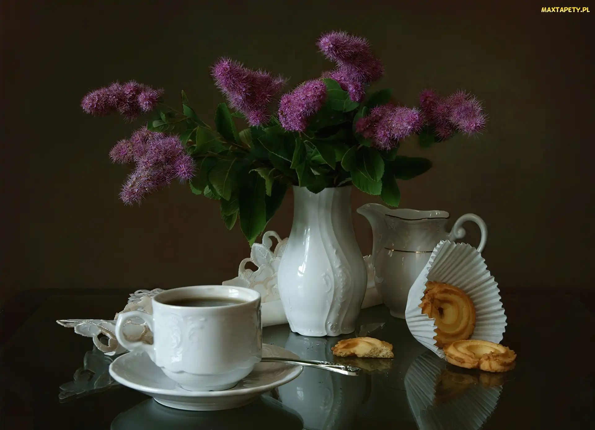 Kwiaty, Fioletowe, Biała, Porcelana