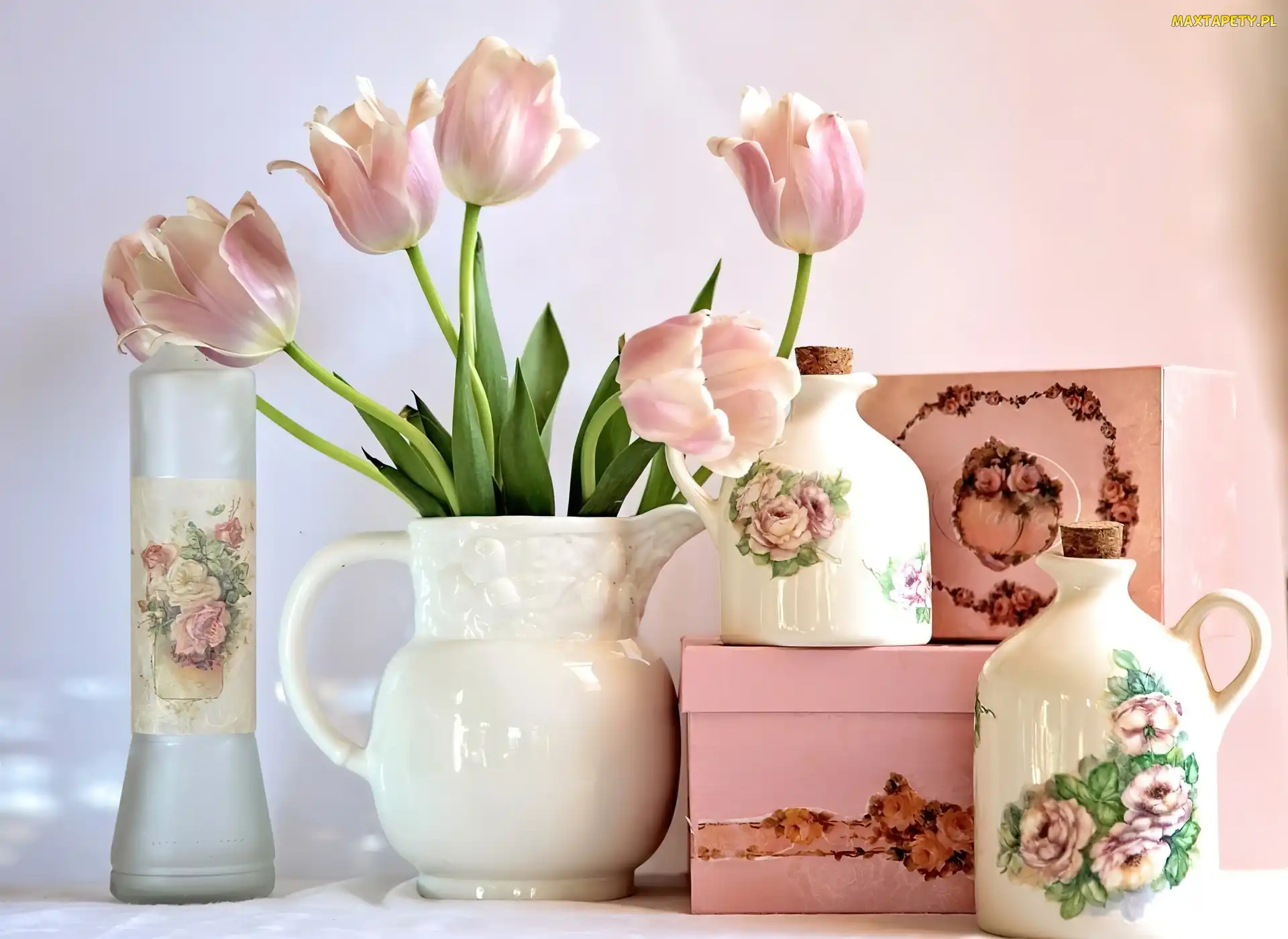 Pudełka, Flakony, Tulipany, Porcelanowe