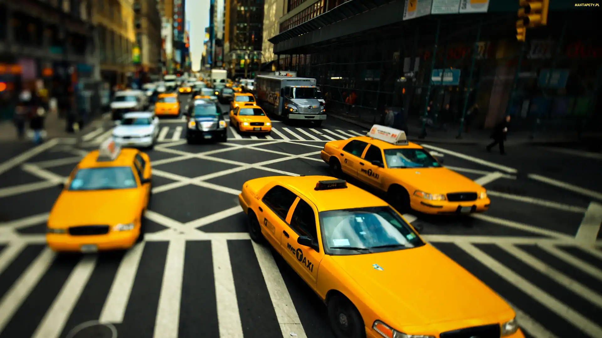 Budynki, Ulica, Nowy Jork, Taxi