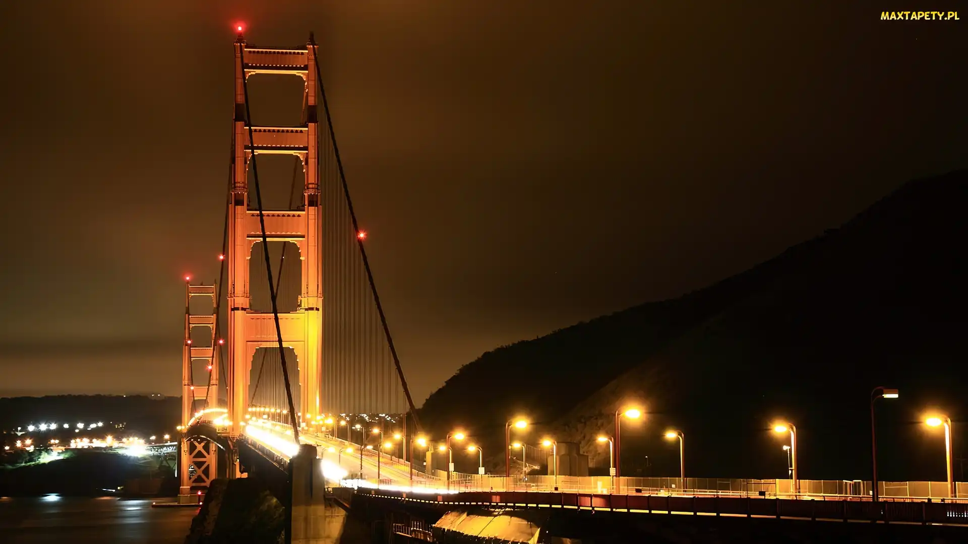 Światła, Miasto, Golden Gate, Most, Noc, Droga