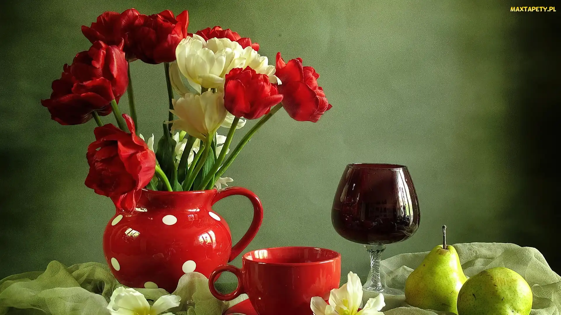 Gruszki, Porcelana, Tulipany, Kieliszek