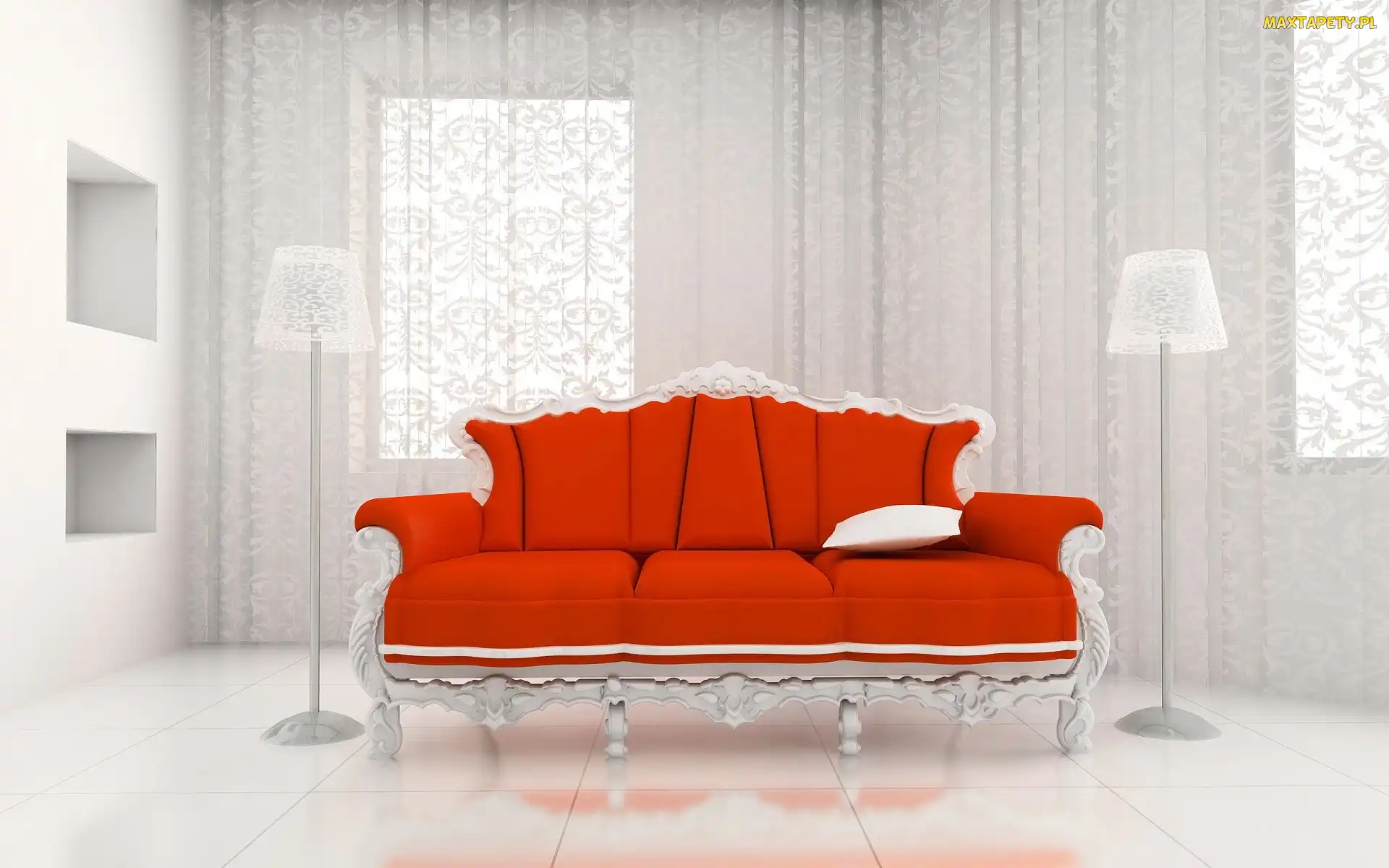 Czerwona, Poduszka, Lampy, Sofa, Pokój