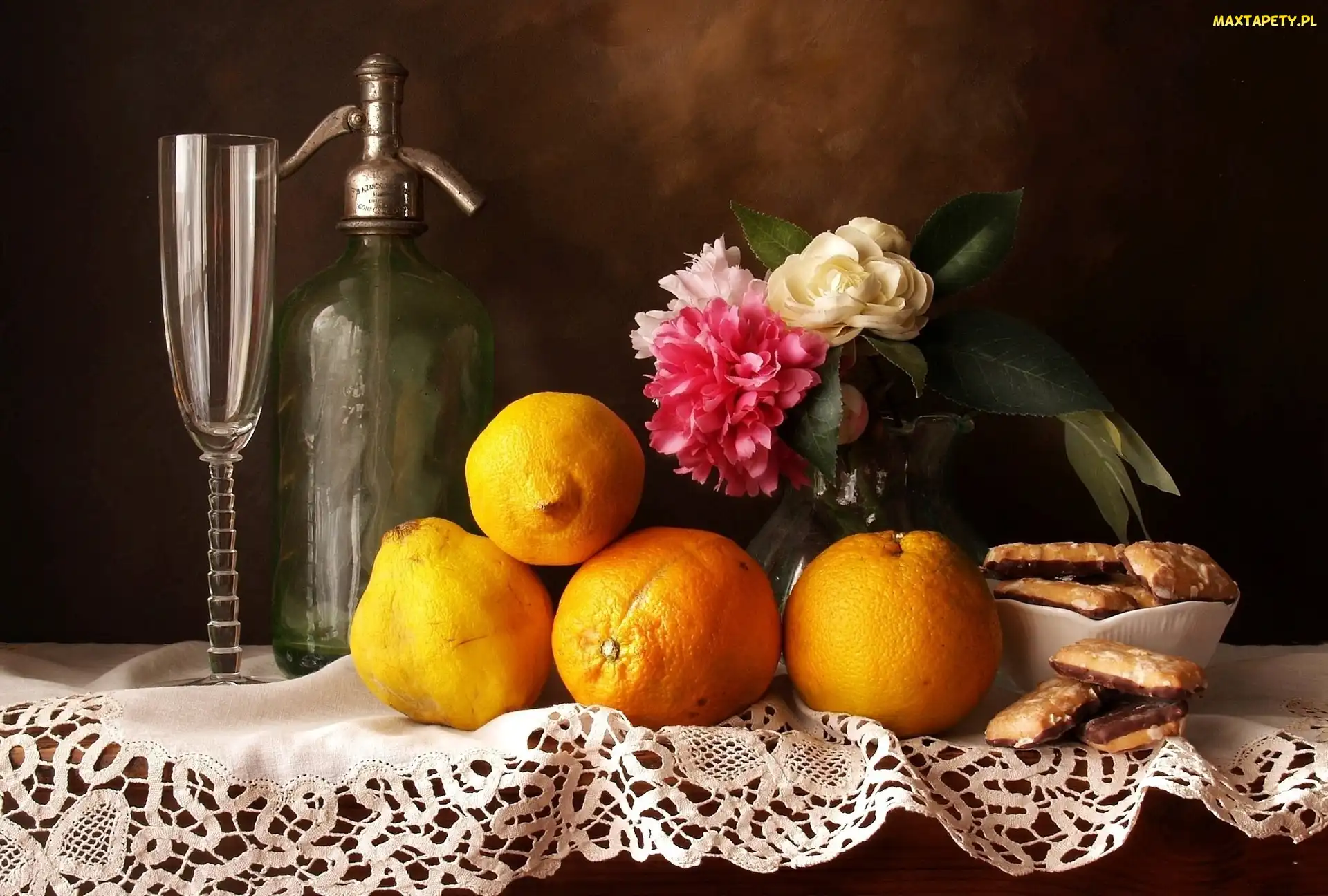 Kwiaty, Lemoniada, Syfon, Butelka, Cytryny