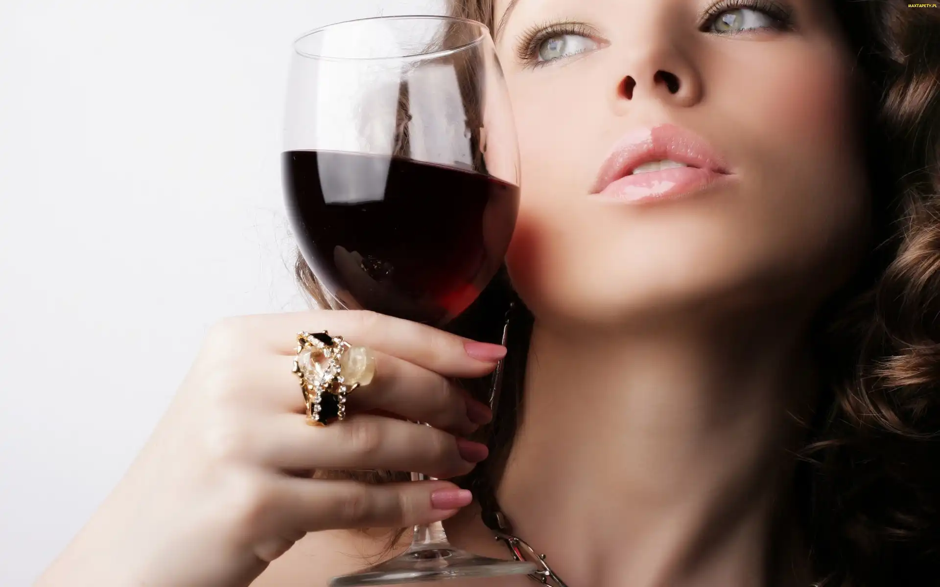 Wino, Kieliszek, Kobieta, Pierścień