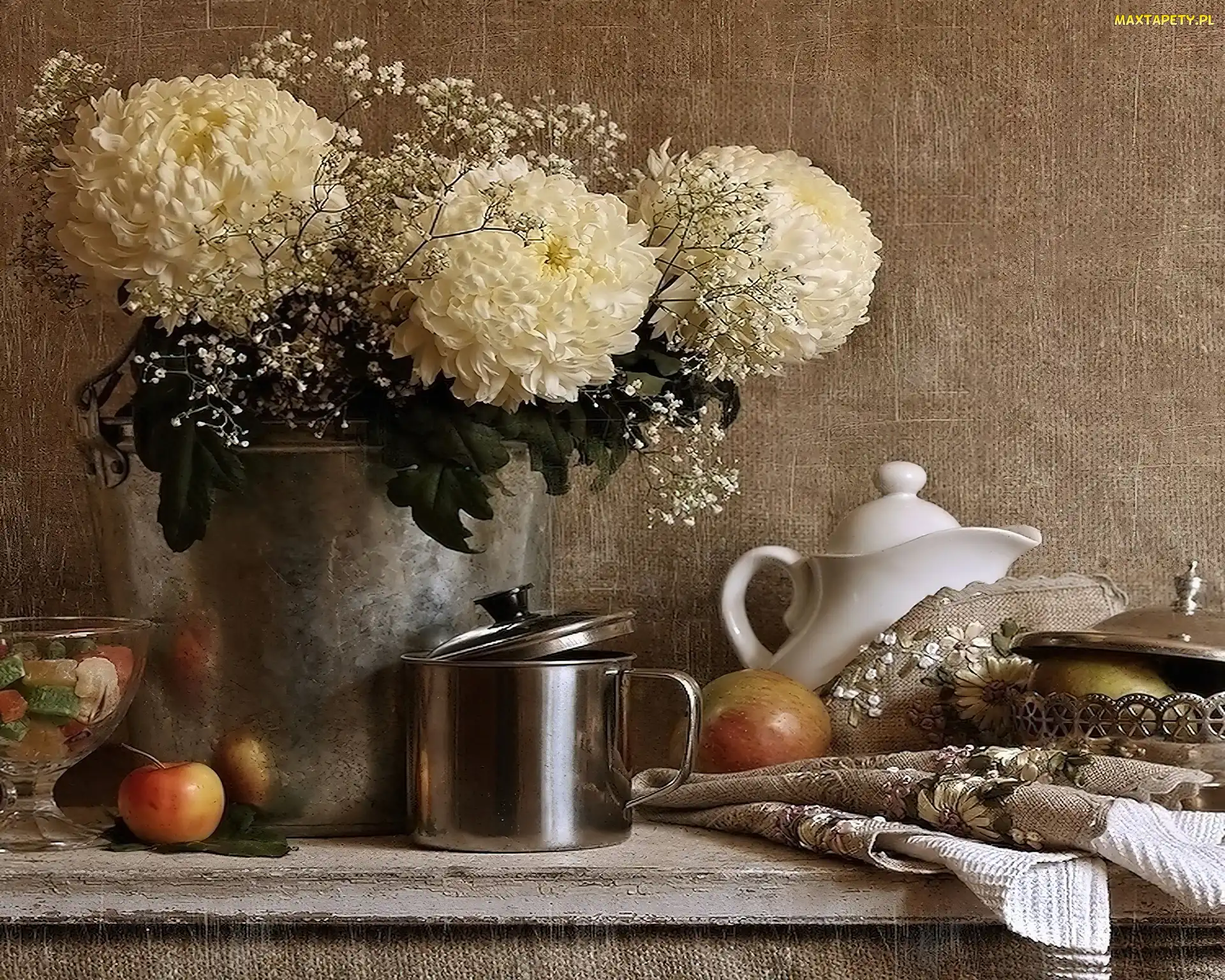 Jabłuszka, Naczynia, Białe, Piwonie