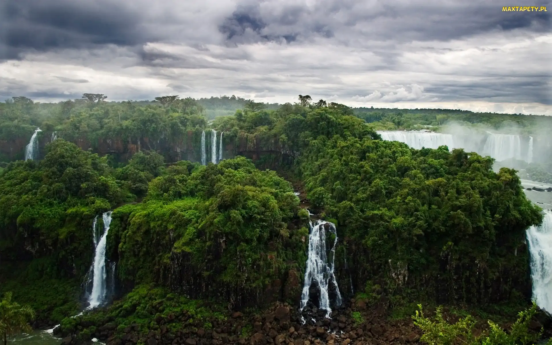 Iguazu, Brazylia, Niebo, Lasy, Wodospady