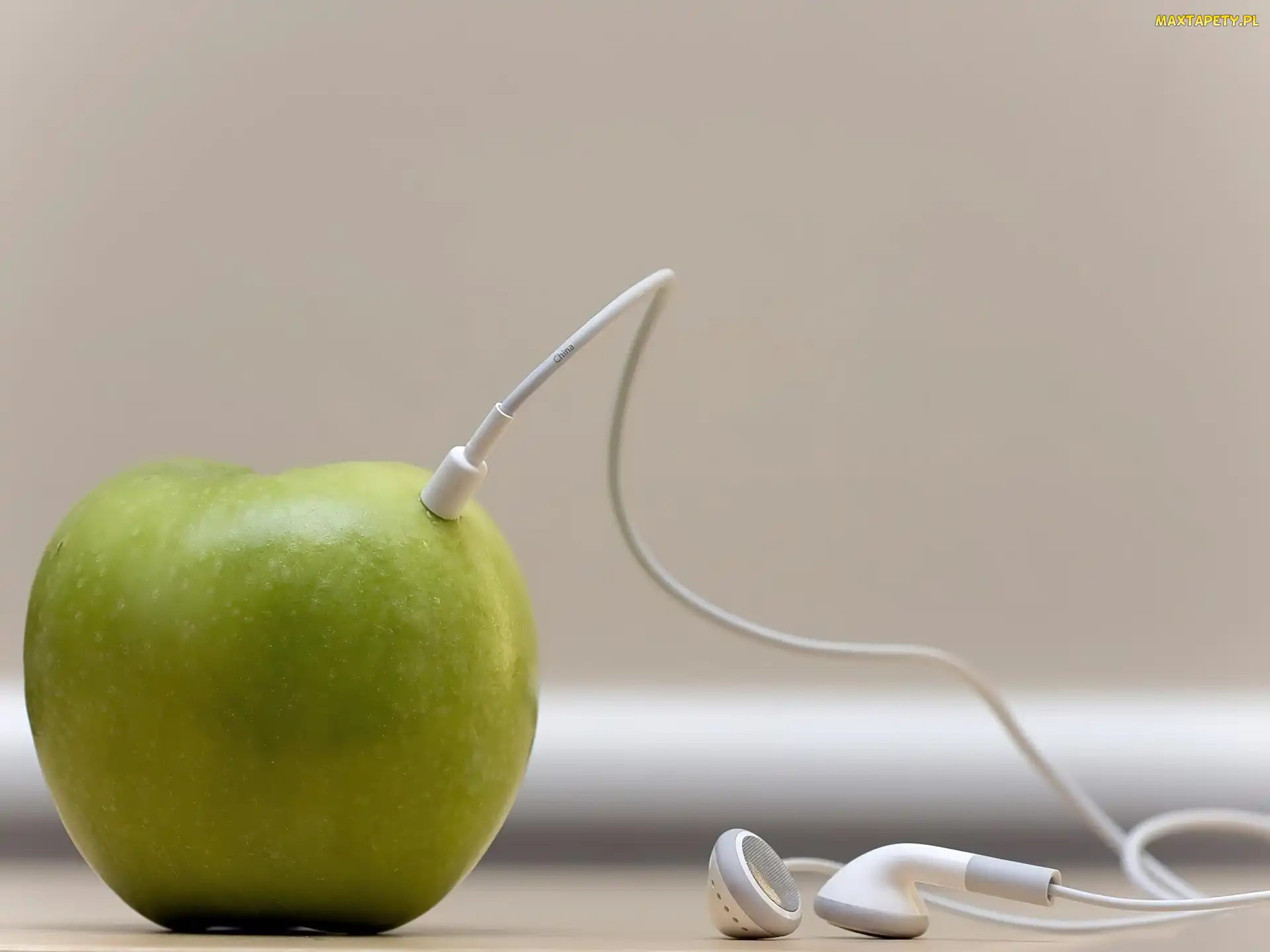 Apple, Słuchawki, Zielone, Jabłko