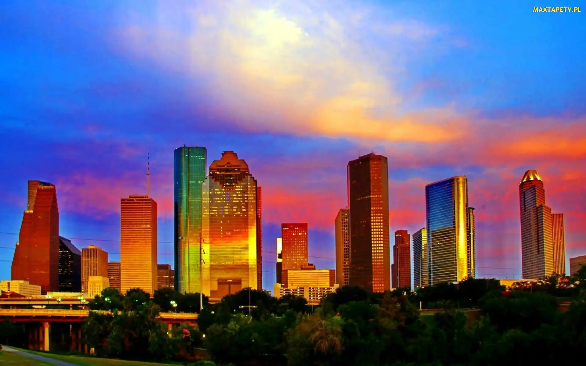 Houston, Zachód, Chmur, Park, Drapacze