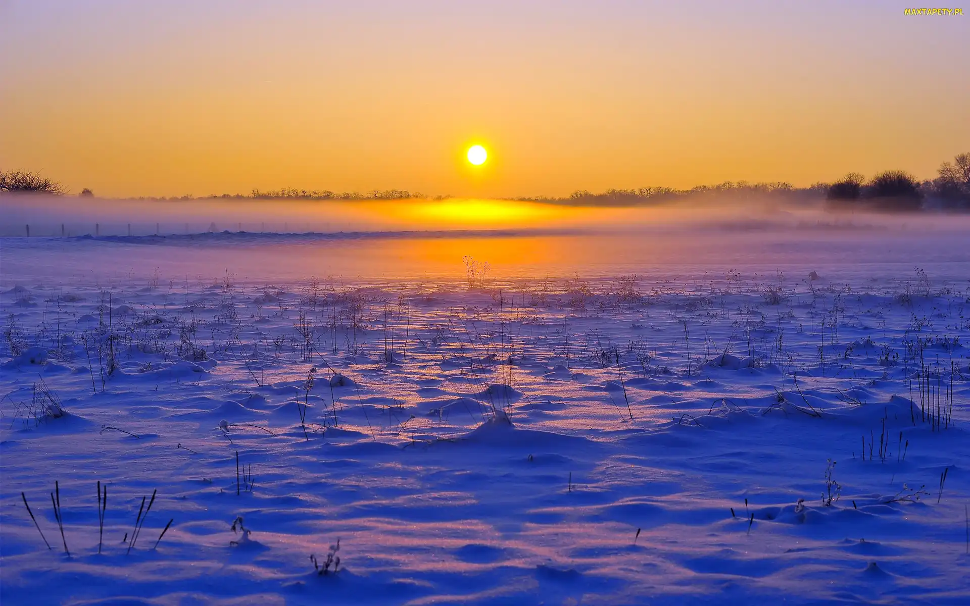 Zachód, Słońca, Śnieg