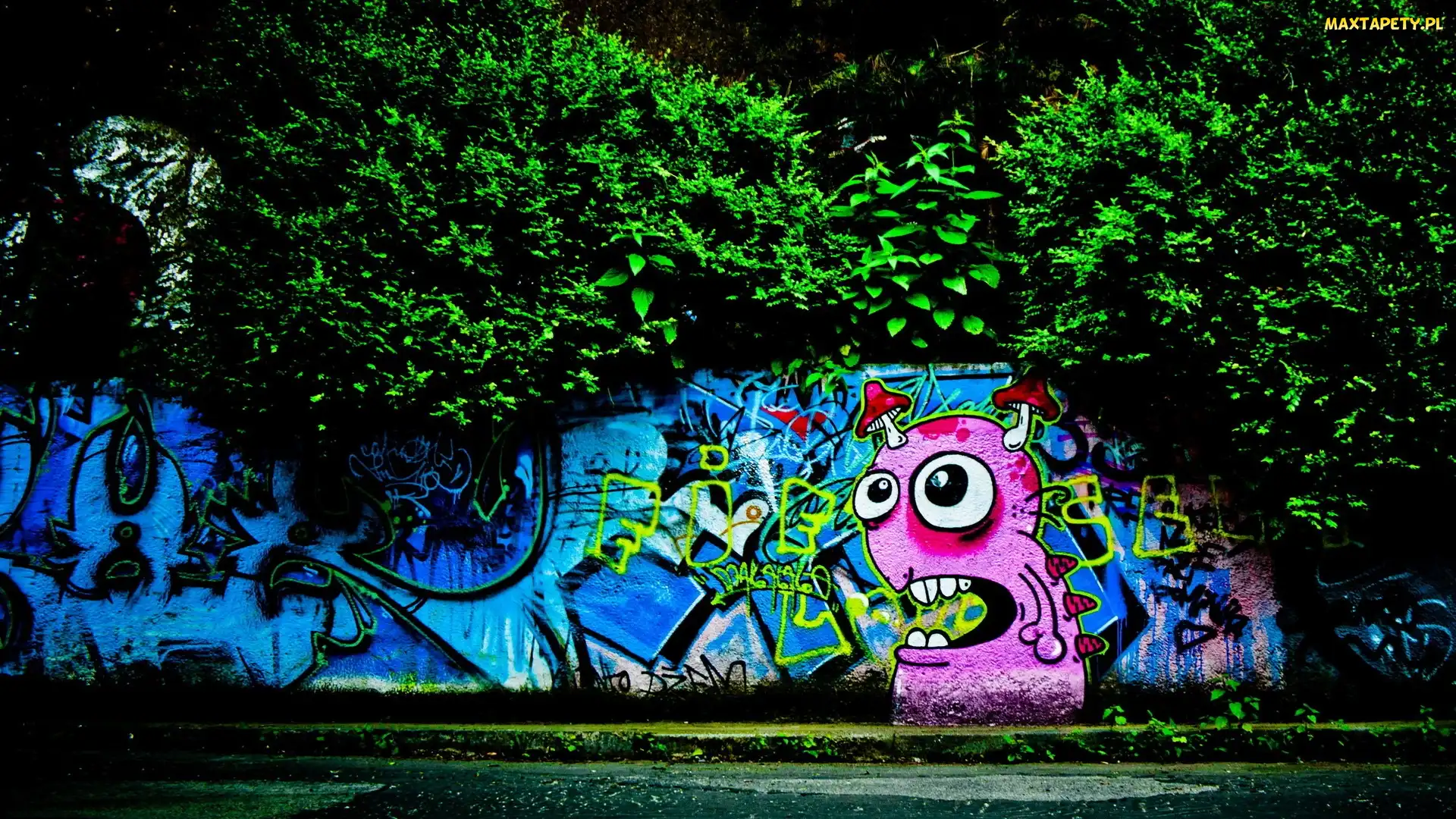 Drzewa, Graffiti, Ulica, Mur