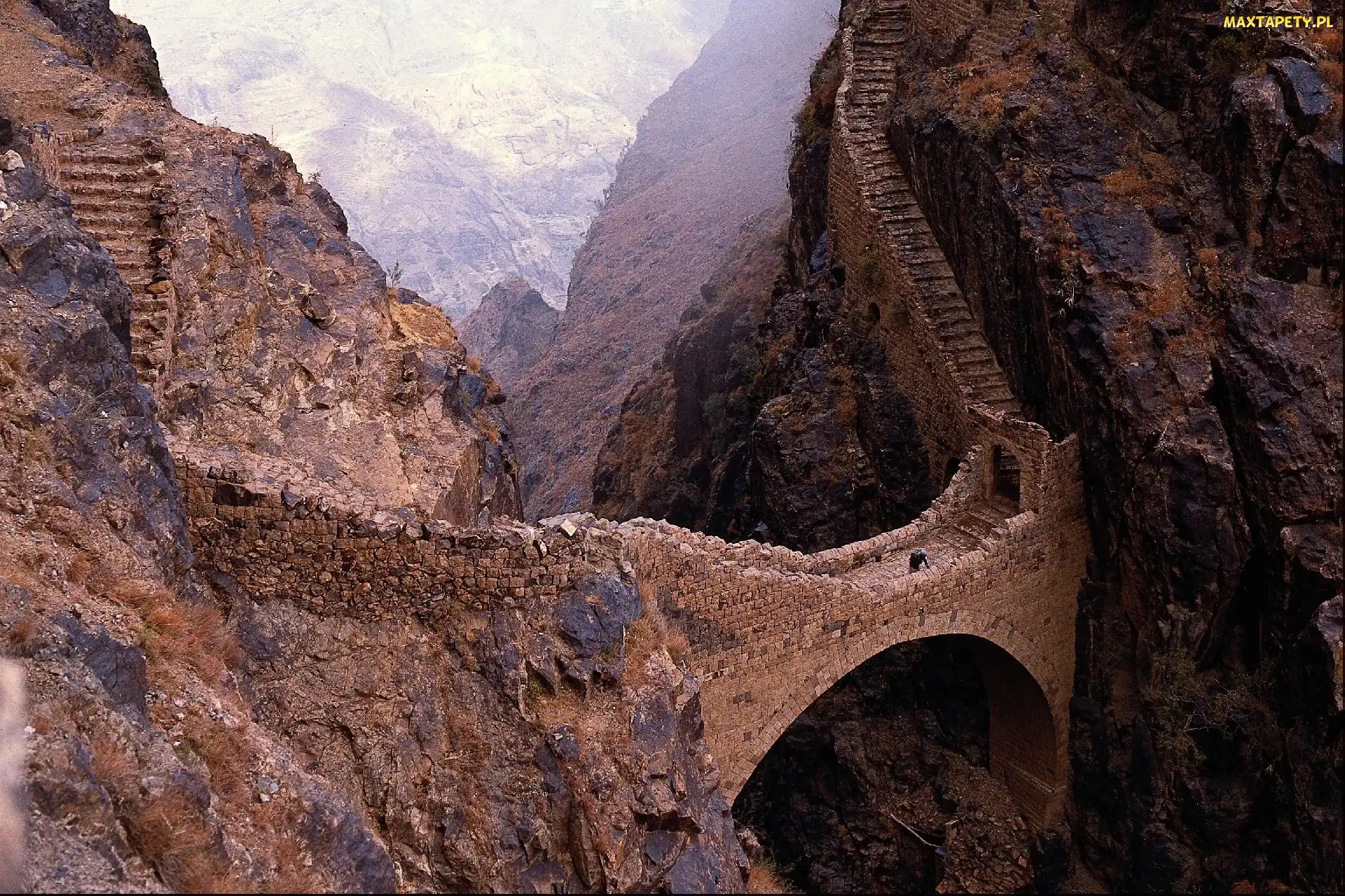 Jemen, Góry, Schody, Most, Shahara Bridge