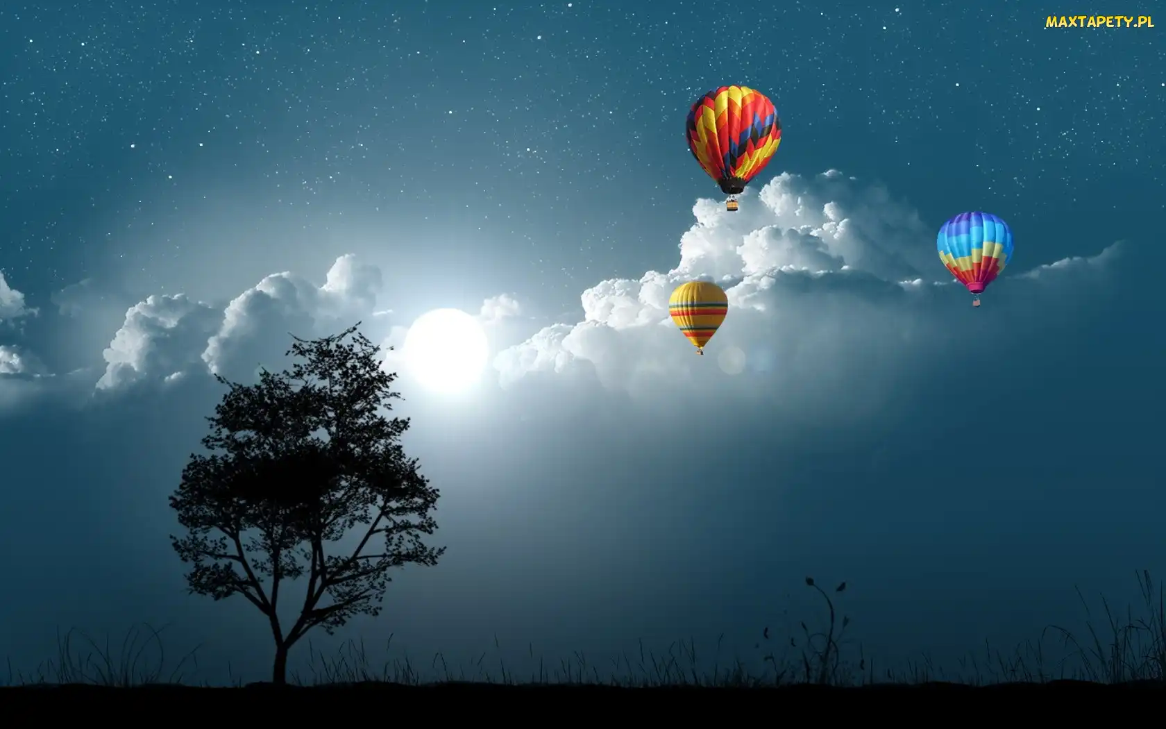 Chmury, Balony, Drzewo