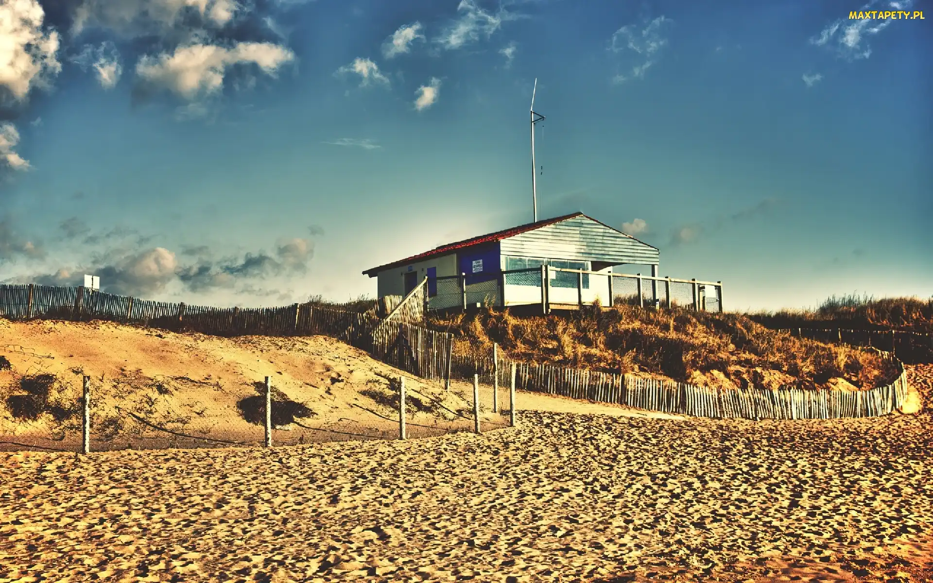 Domek, Ogrodzenia, Plaża, Piasek