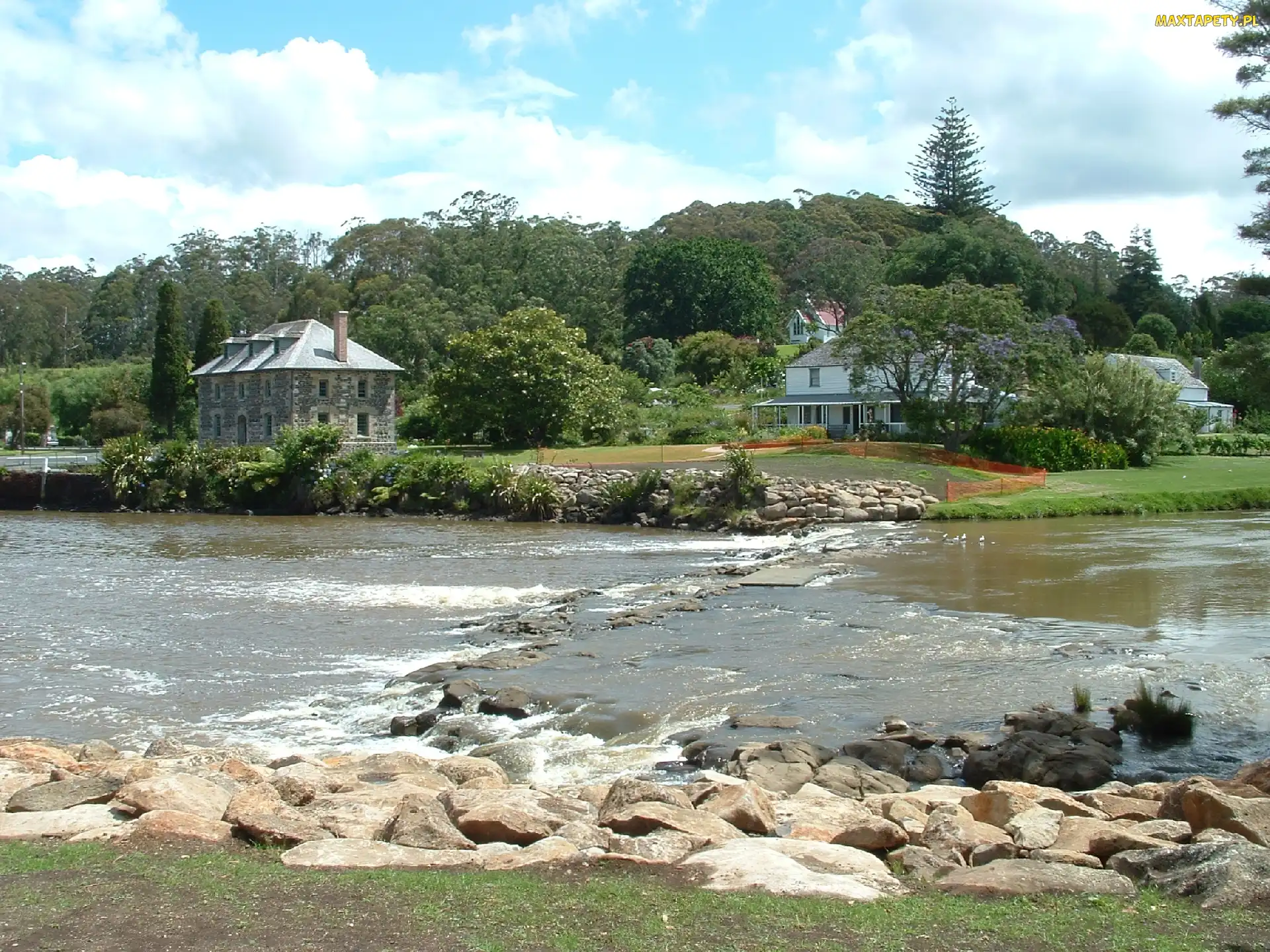 Woda, Drzewa, Domy, Kamienie, Kerikeri
