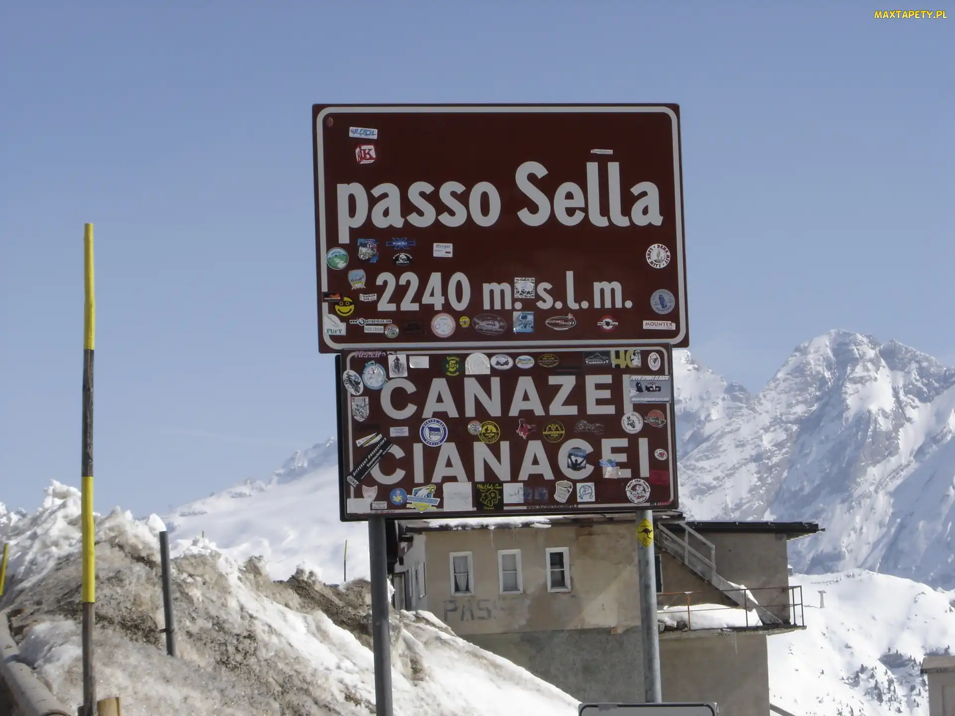 Dolomity, Passo Sella, Góry, Śnieg
