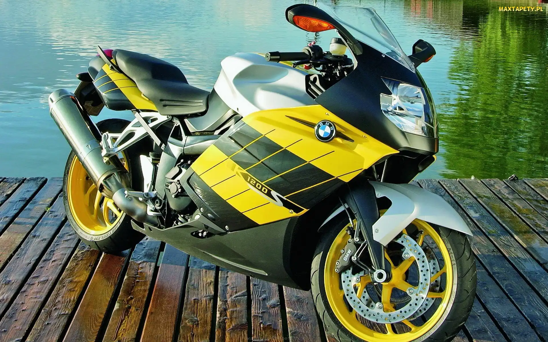 Jezioro, BMW, Żółty, Motocykl