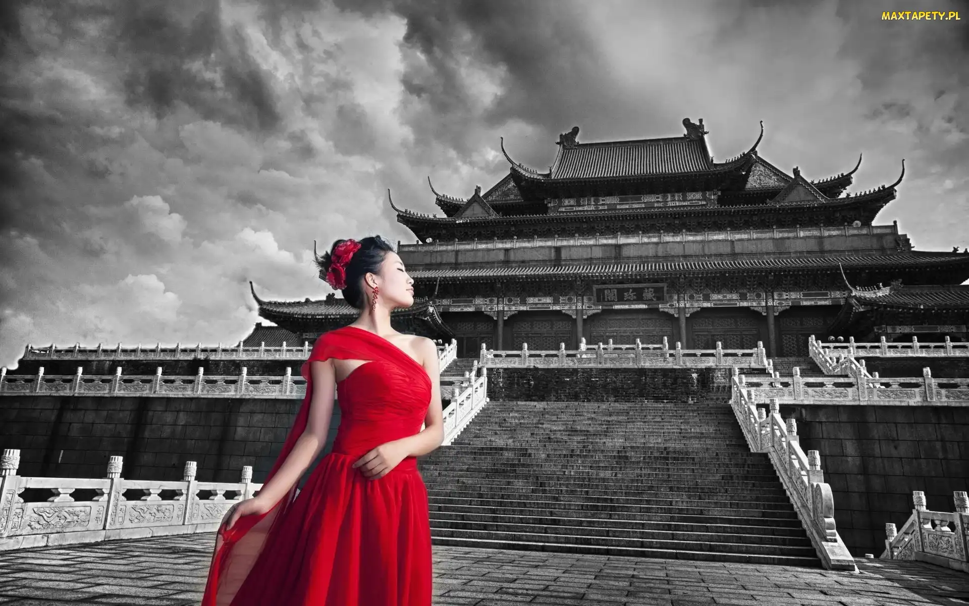 Chiny, Suknia, Budowla, Architektura, Chinka, Czerwona
