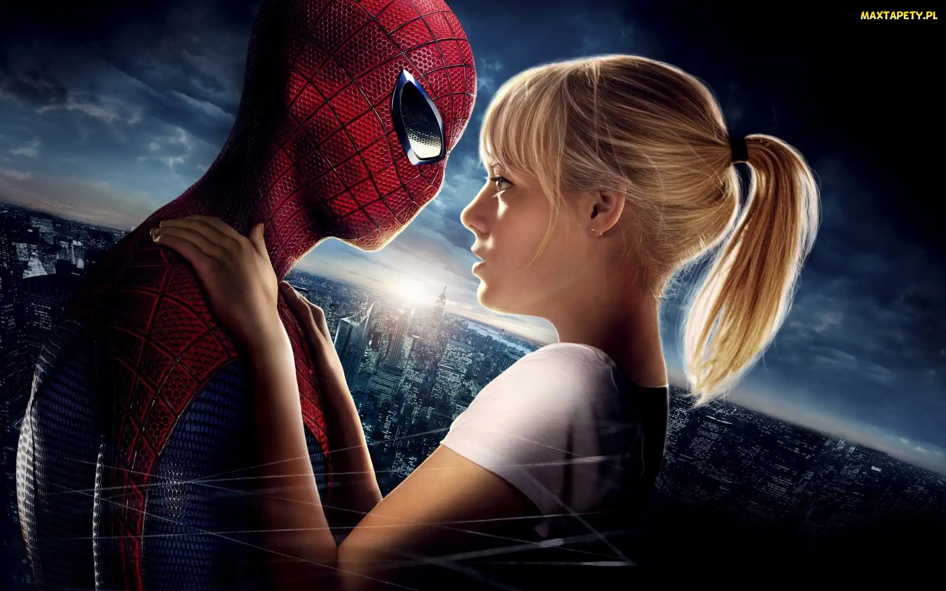 The Amazing Spider-Man, Aktorka, Niesamowity Spider-Man, Postać Gwen Stacy, Miasto, Kobieta, Noc, Emma Stone
