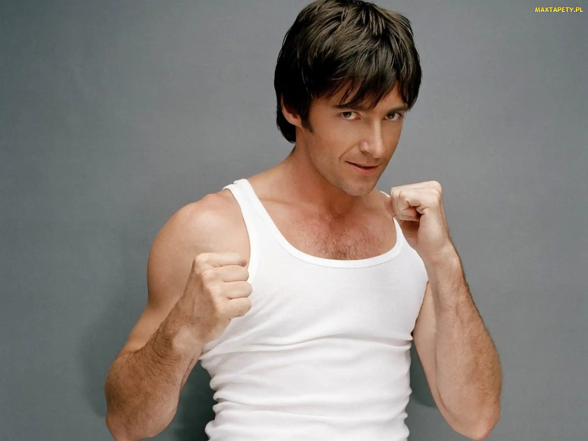 Podkoszulek, Biały, Hugh Jackman, Pięści