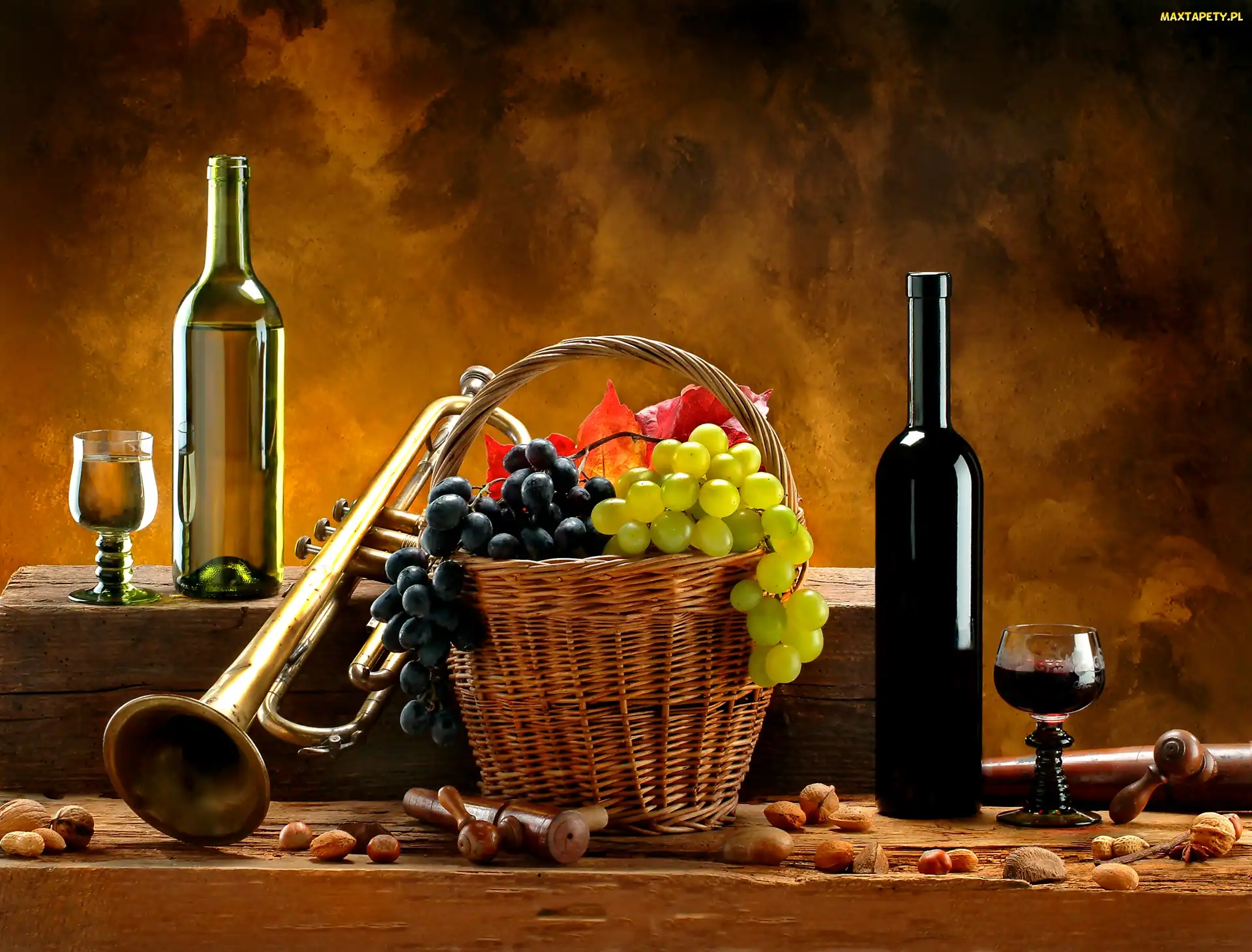Kosz, Wino, Trąbka, Winogron