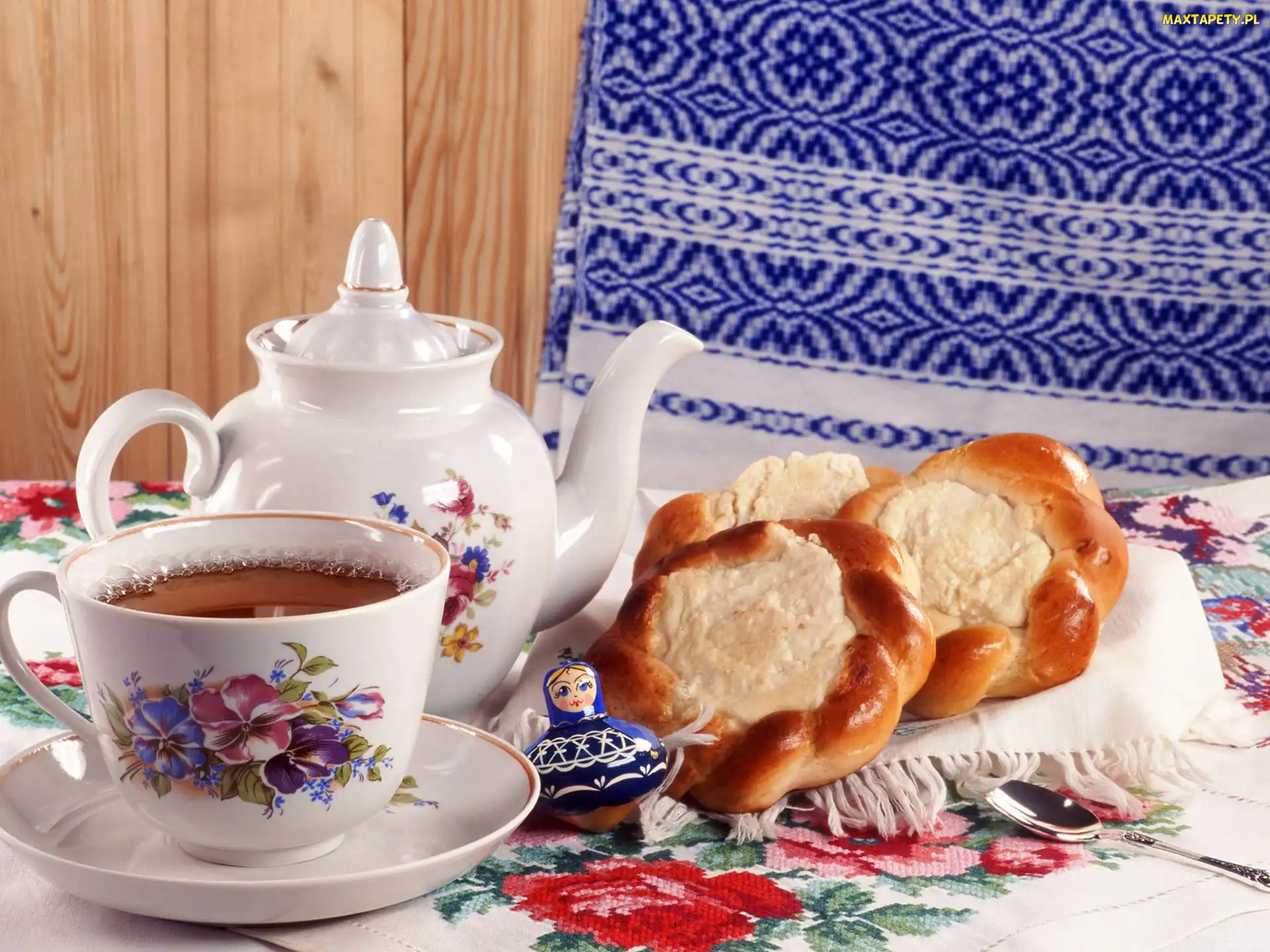 Filiżanka, Herbata, Słodkie, Bułeczki, Dzbanek